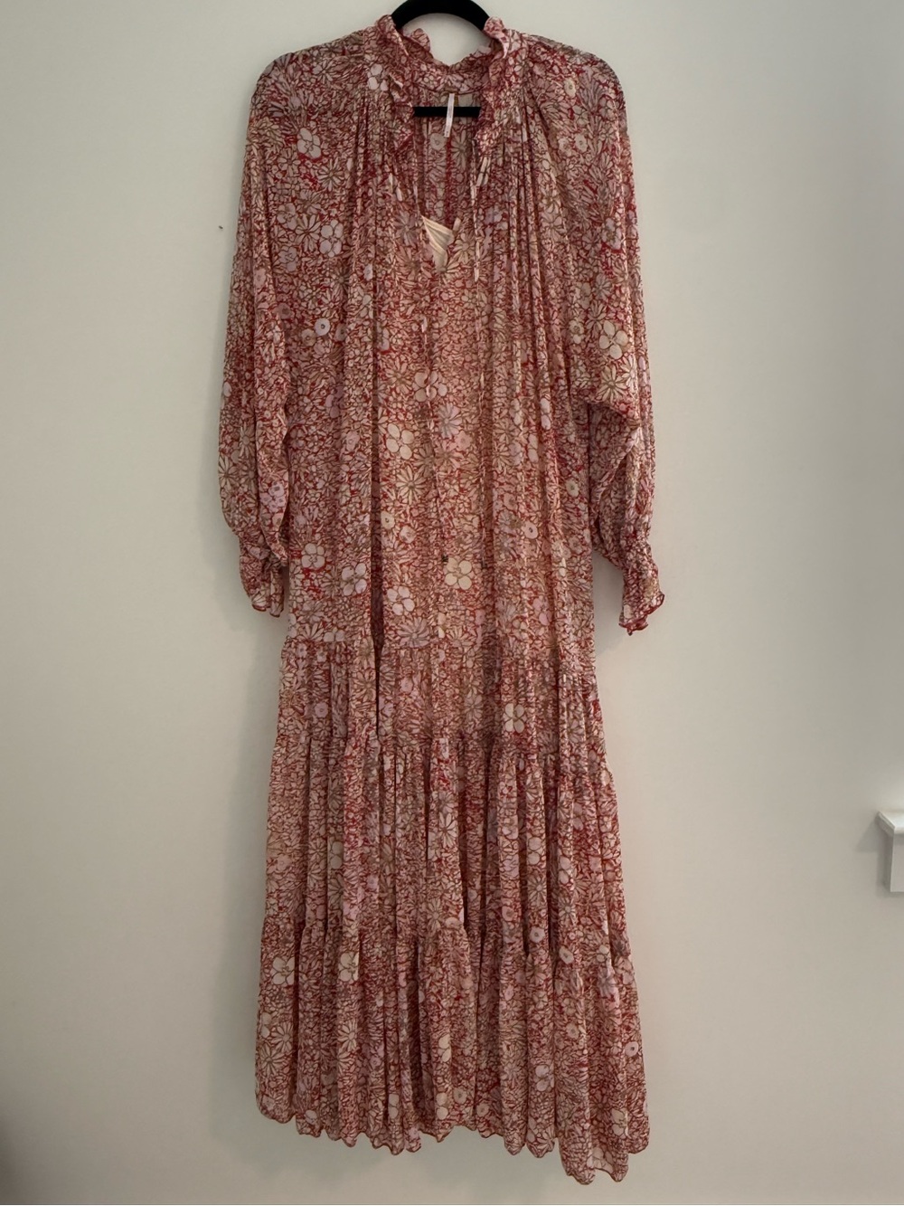 Free People Floral Long Sleeve Tiered Maxi Dress - Pink